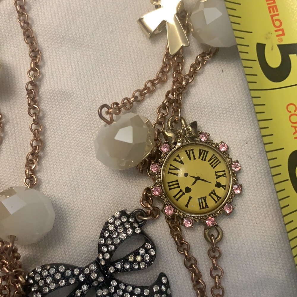 BETSEY JOHNSON THREE CHAIN Layered Necklace WITH CHARMS Clock watch - Picture 12 of 15